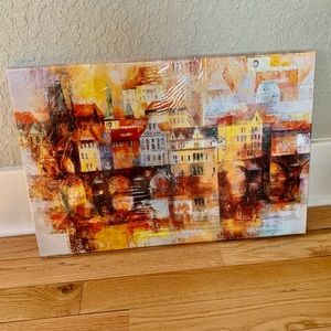 16x24 Brand new canvas wall art. Foggy city colored buildings abstract painting